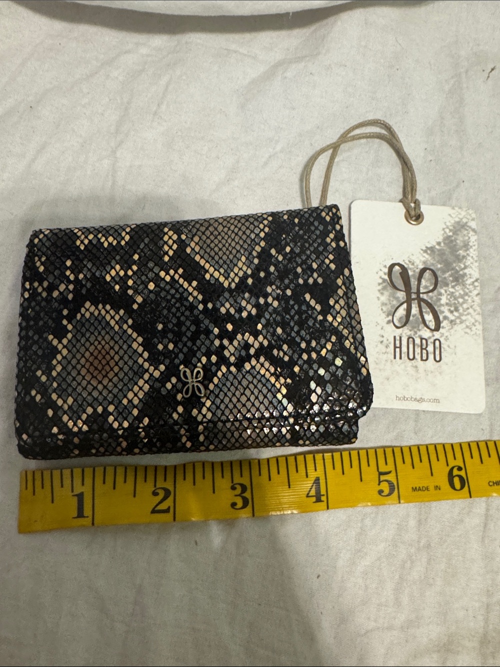 HOBO Black and Tan Snakeskin-Print Folded Wallet